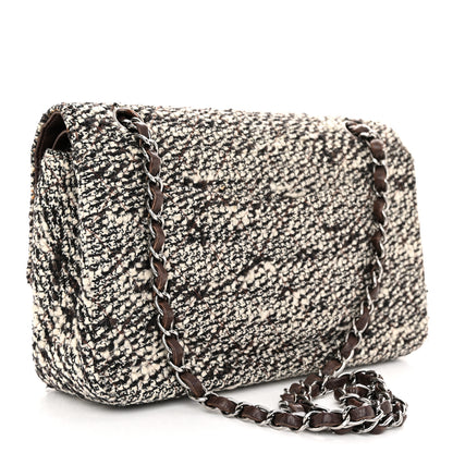 Chanel Tweed Quilted Medium Double Flap White Brown 3 of 12