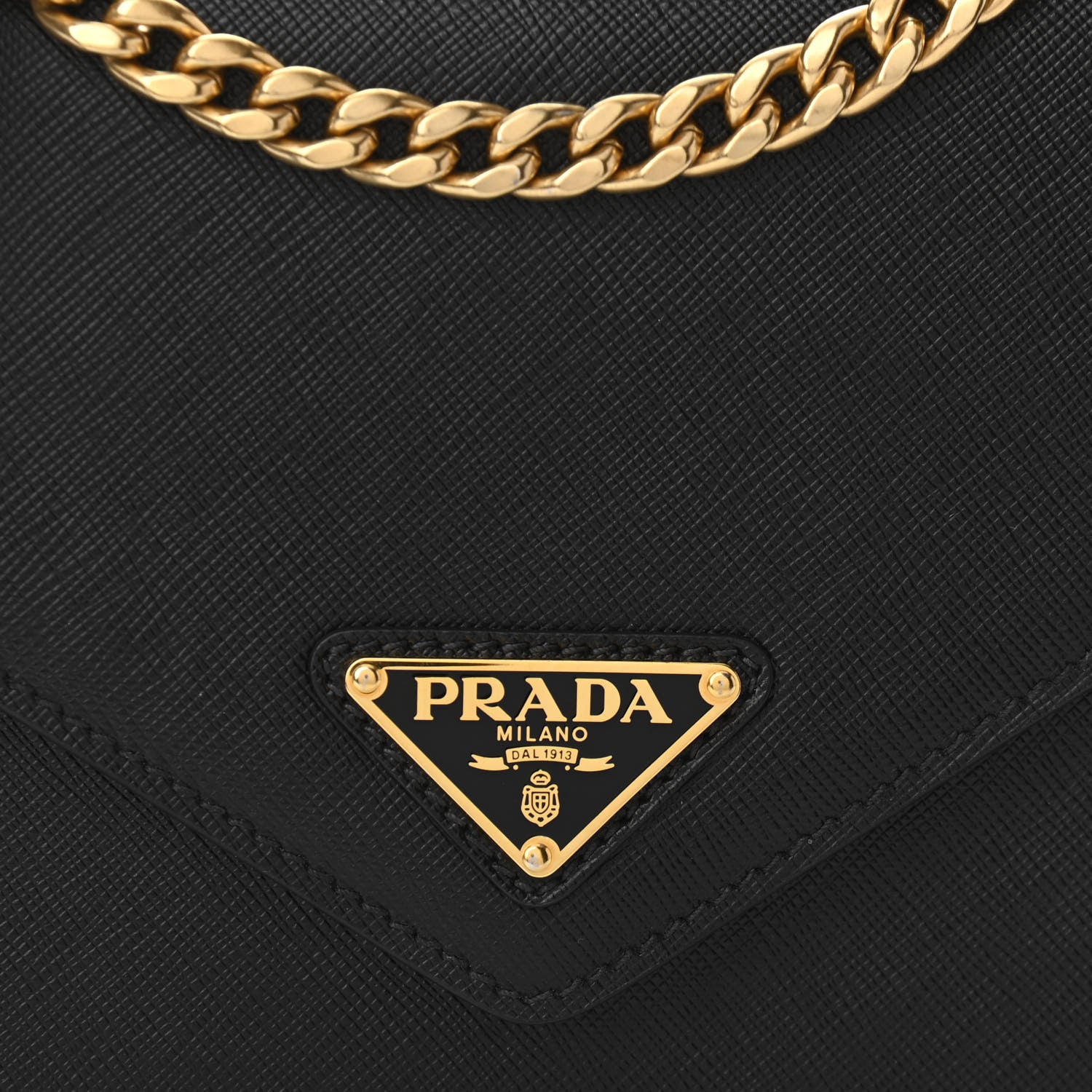 Prada Saffiano Soft Calfskin Metal Triangle Logo Envelope Chain Shoulder Bag Black 7 of 10