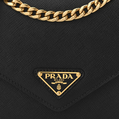 Prada Saffiano Soft Calfskin Metal Triangle Logo Envelope Chain Shoulder Bag Black 7 of 10