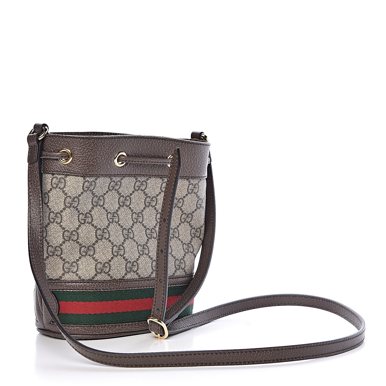 Gucci GG Supreme Monogram Web Mini Ophidia Bucket Bag Brown 3 of 10
