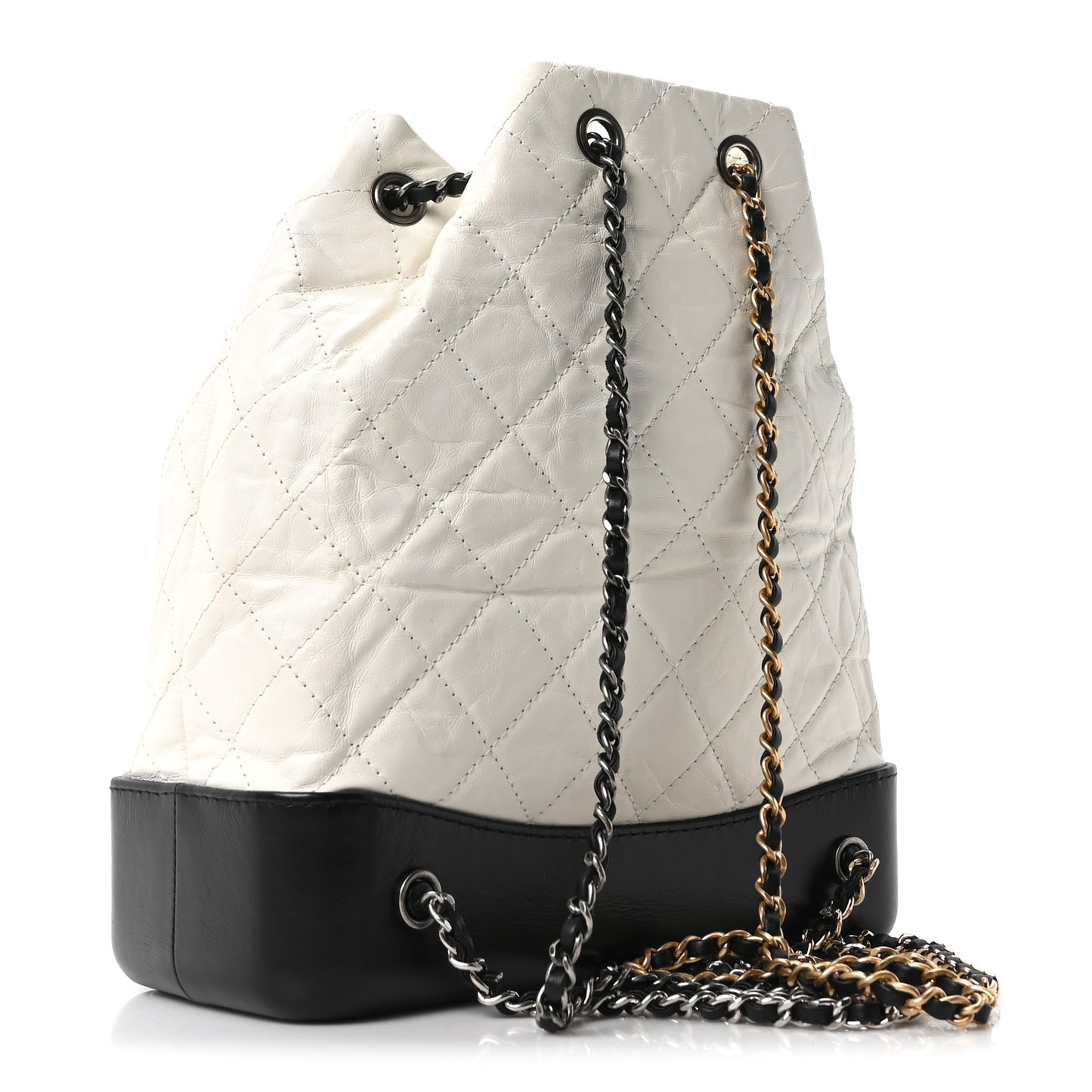 Aged Calfskin Quilted Gabrielle Backpack Black White