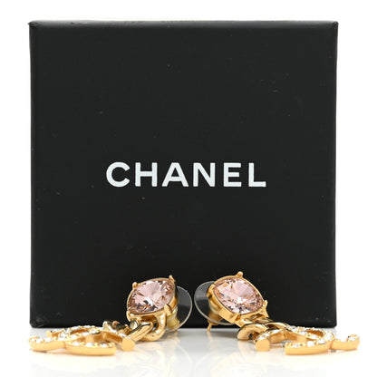 Chanel Glass Crystal CC Chain Drop Earrings Pink Gold 5 of 5