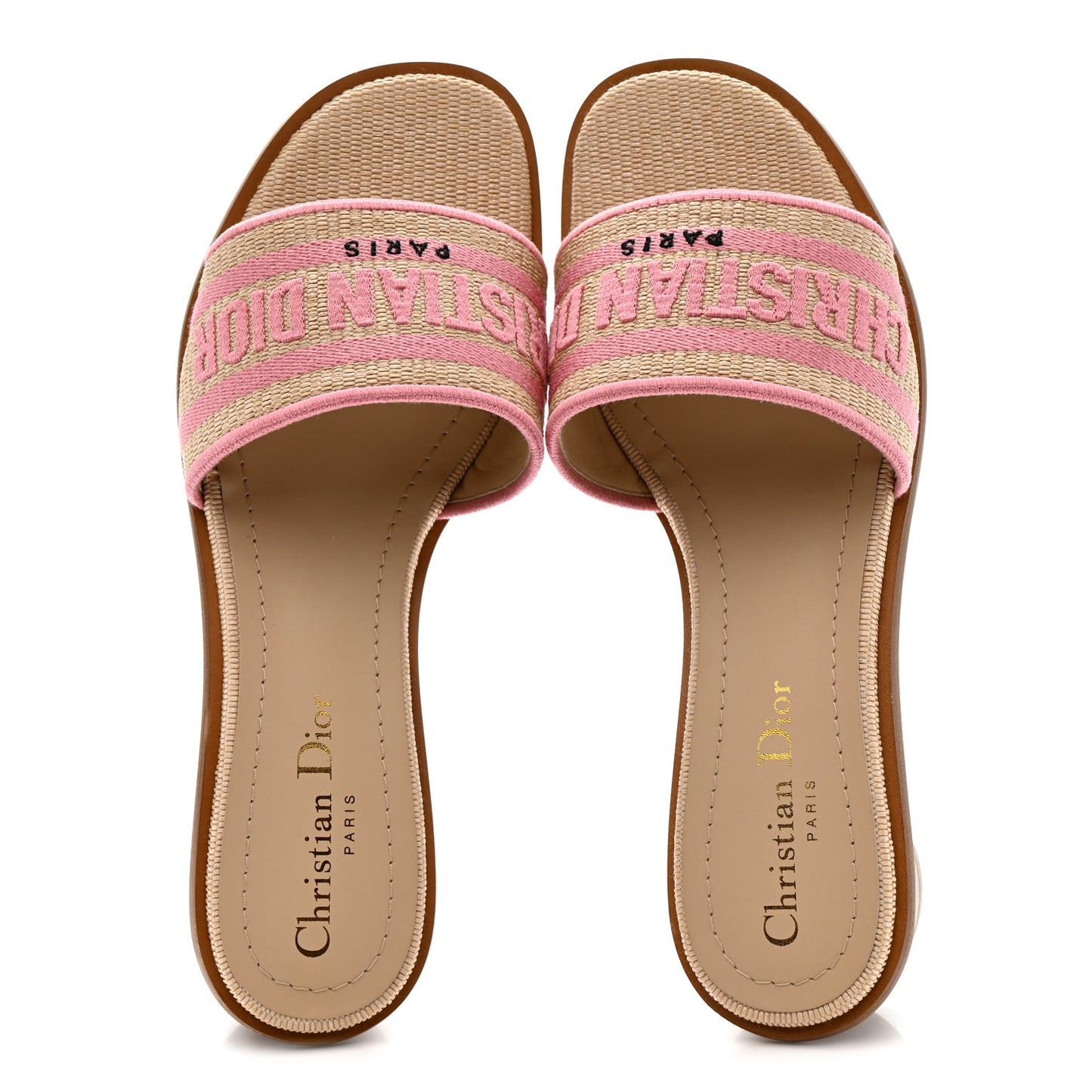 Straw Embroidered Dway 40mm Slide Sandals 37 Rose Begonia