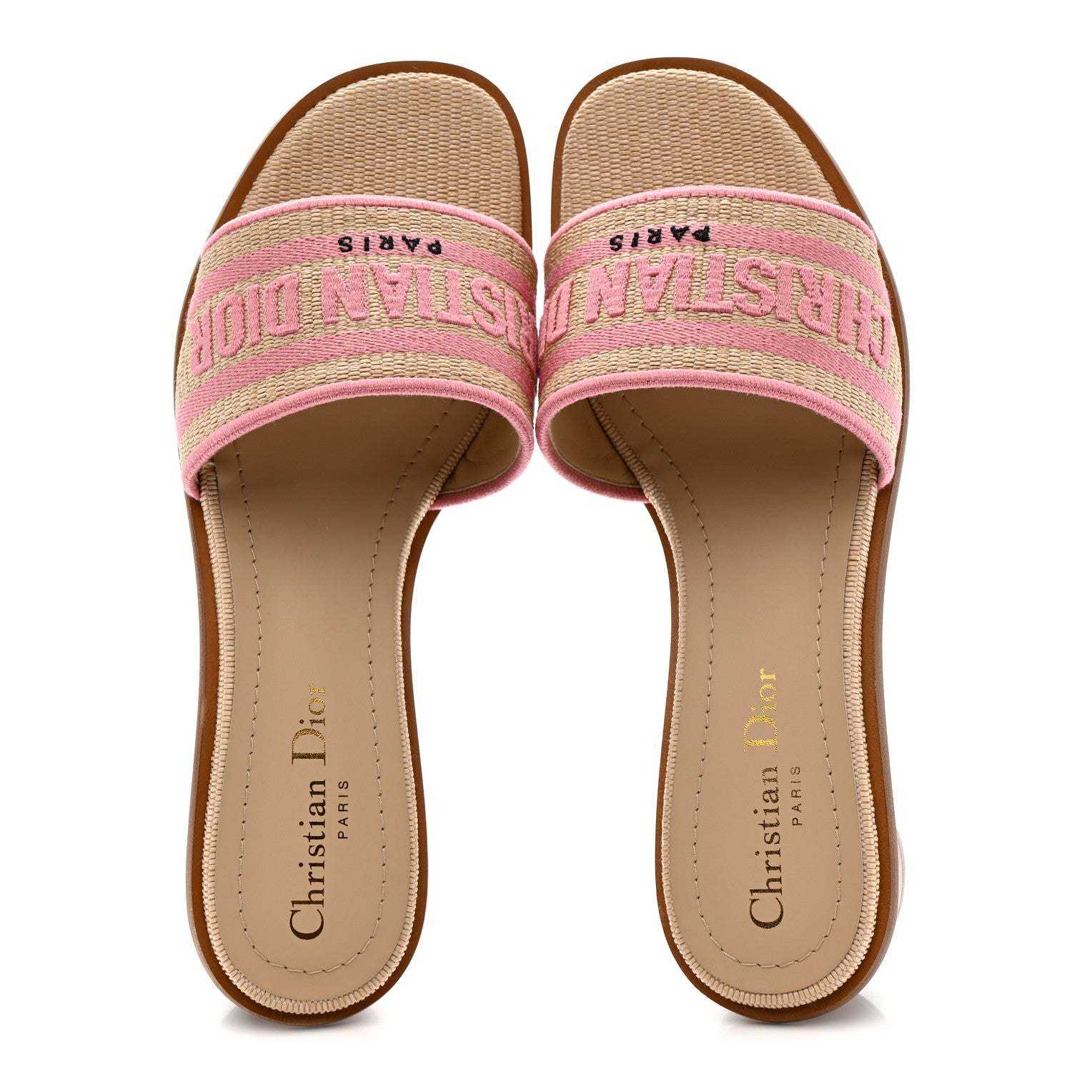 Christian Dior Straw Embroidered Dway 40mm Slide Sandals 37 Rose Begonia 2 of 10