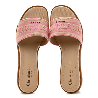Christian Dior Straw Embroidered Dway 40mm Slide Sandals 37 Rose Begonia 2 of 10