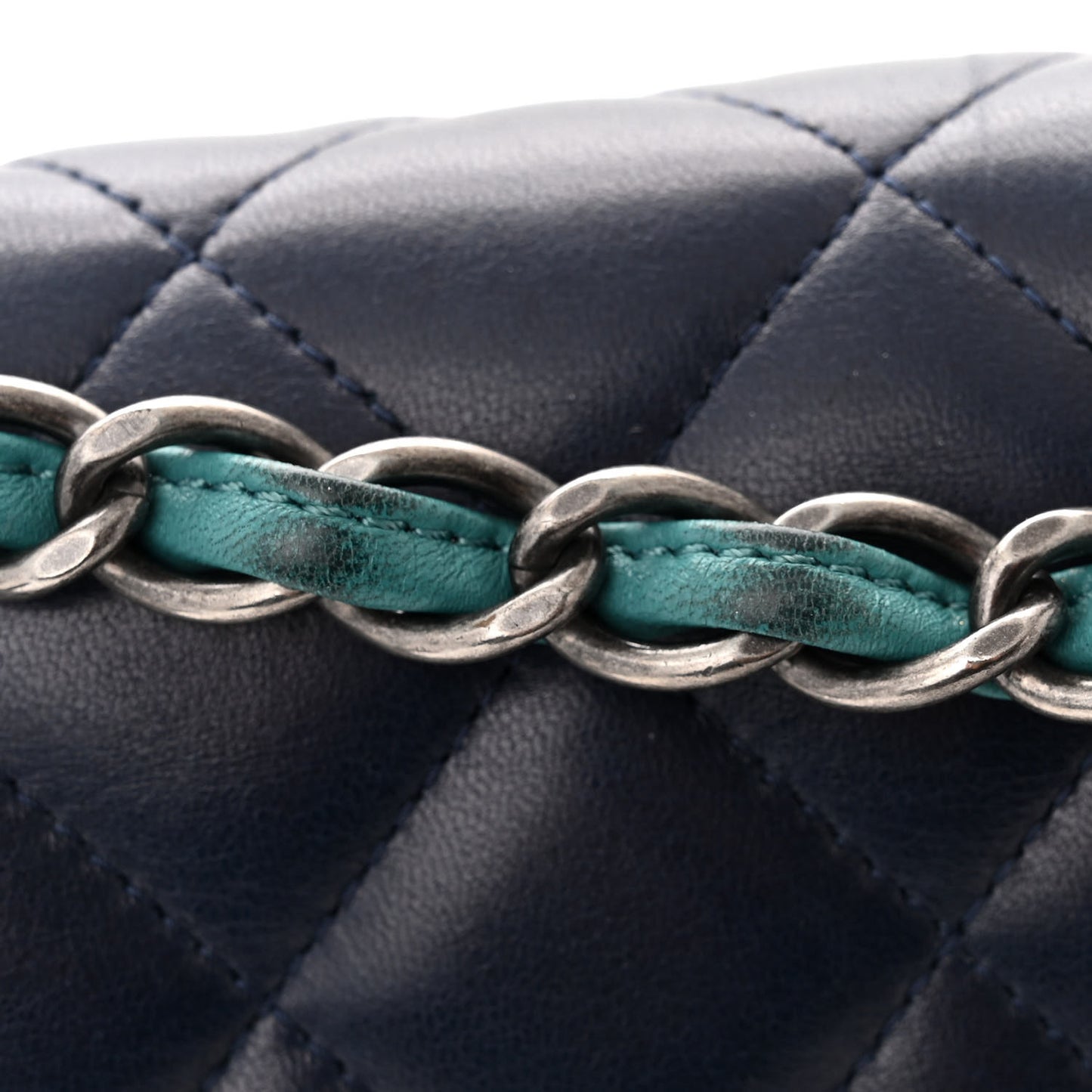 Lambskin Quilted Tri-Color Jumbo Double Flap Blue Navy Blue Green