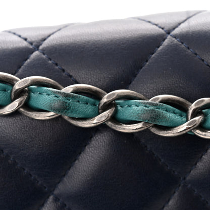 Chanel Lambskin Quilted Tri-Color Jumbo Double Flap Blue Navy Blue Green 13 of 14