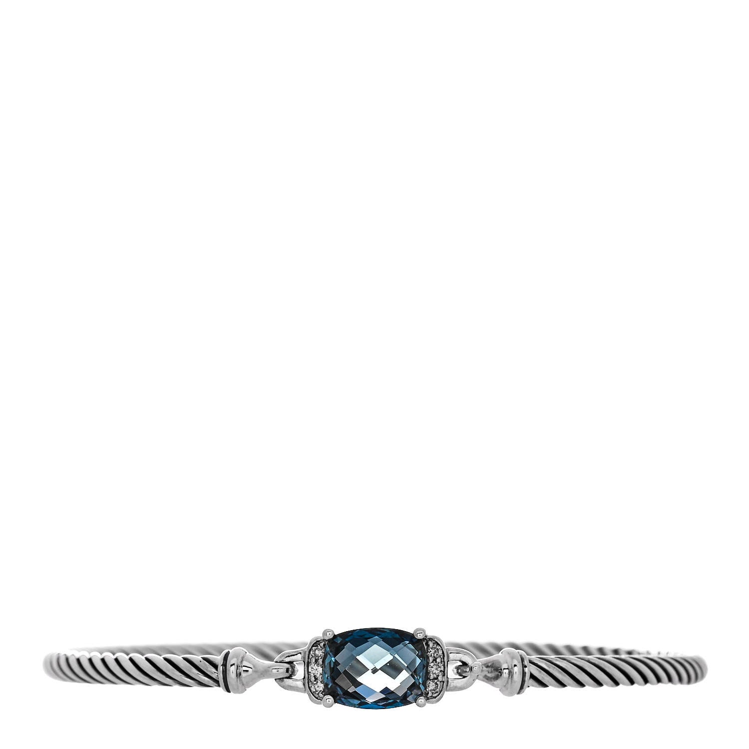 David Yurman Sterling Silver Diamond Hampton Blue Topaz 3mm Petite Wheaton Bracelet 1 of 3
