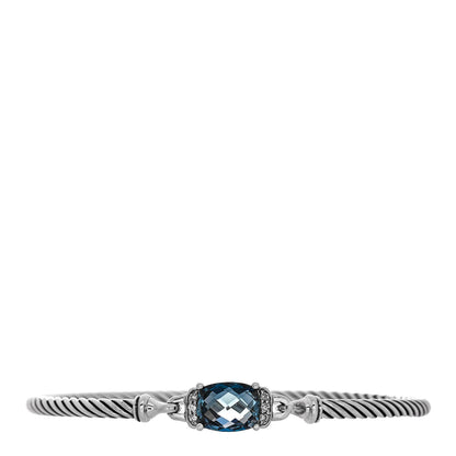 David Yurman Sterling Silver Diamond Hampton Blue Topaz 3mm Petite Wheaton Bracelet 1 of 3