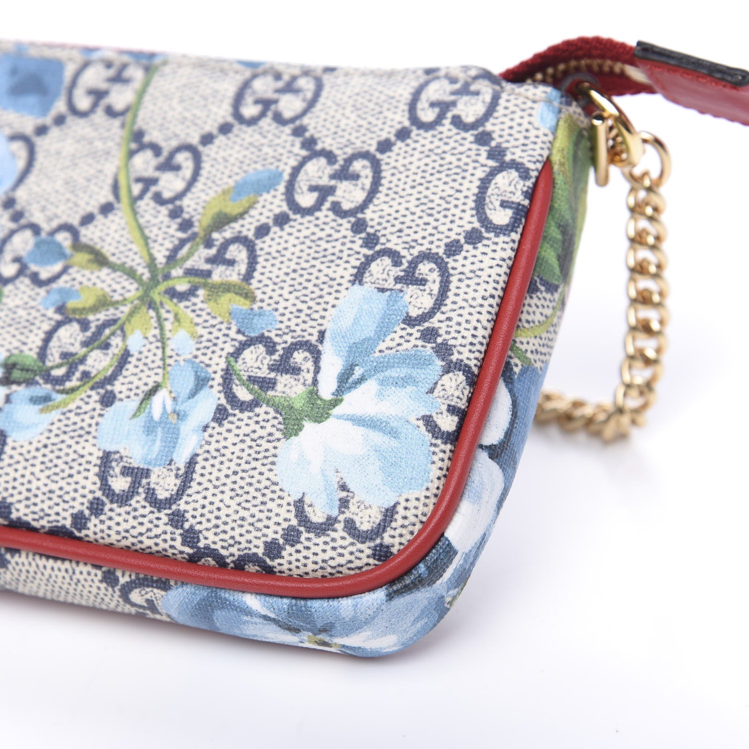 Gucci GG Supreme Monogram Blooms Mini Chain Bag Beige Blue Navy Hibiscus Red 8 of 9