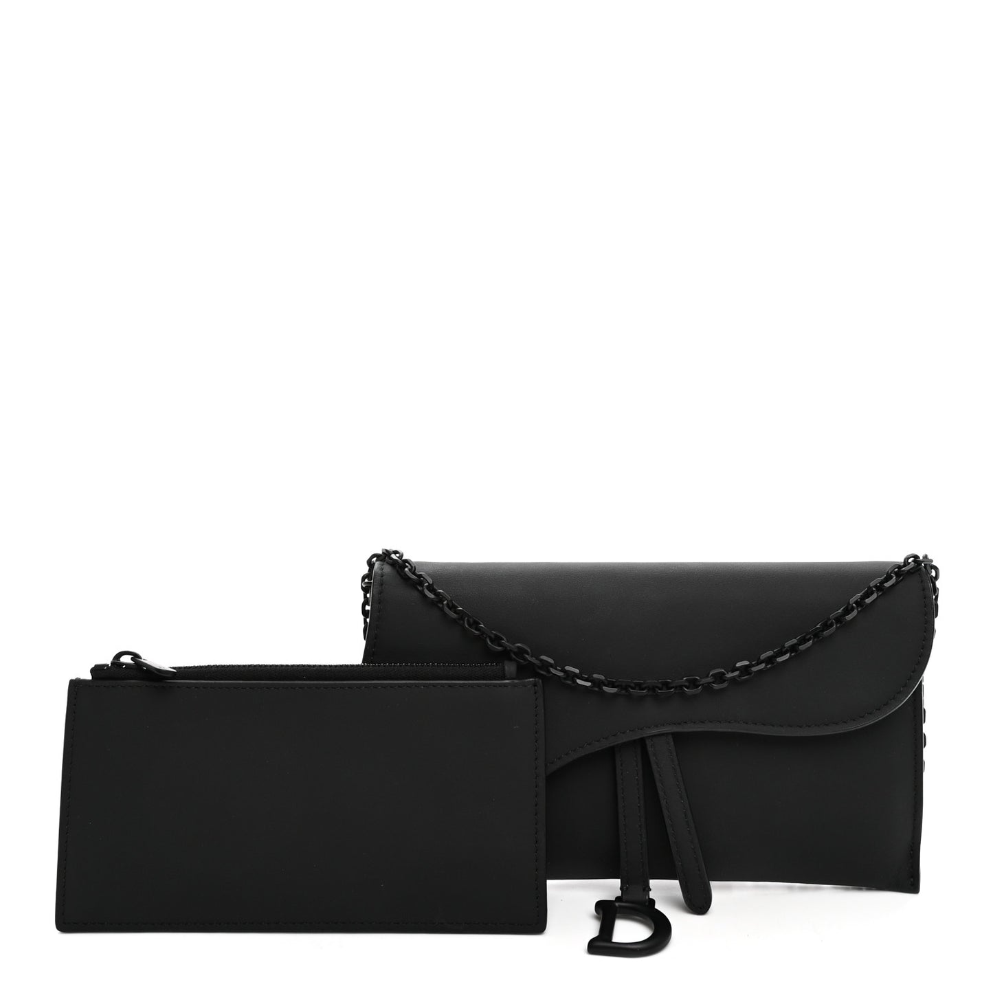 Ultra Matte Calfskin Saddle Chain Wallet Pouch Black