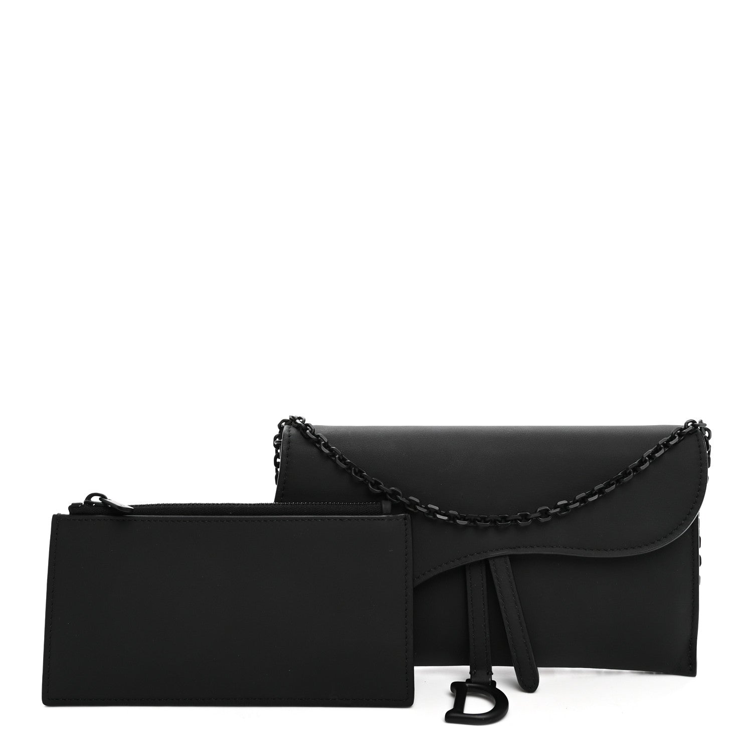 Christian Dior Ultra Matte Calfskin Saddle Chain Wallet Pouch Black 3 of 10