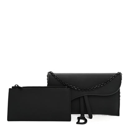 Christian Dior Ultra Matte Calfskin Saddle Chain Wallet Pouch Black 3 of 10