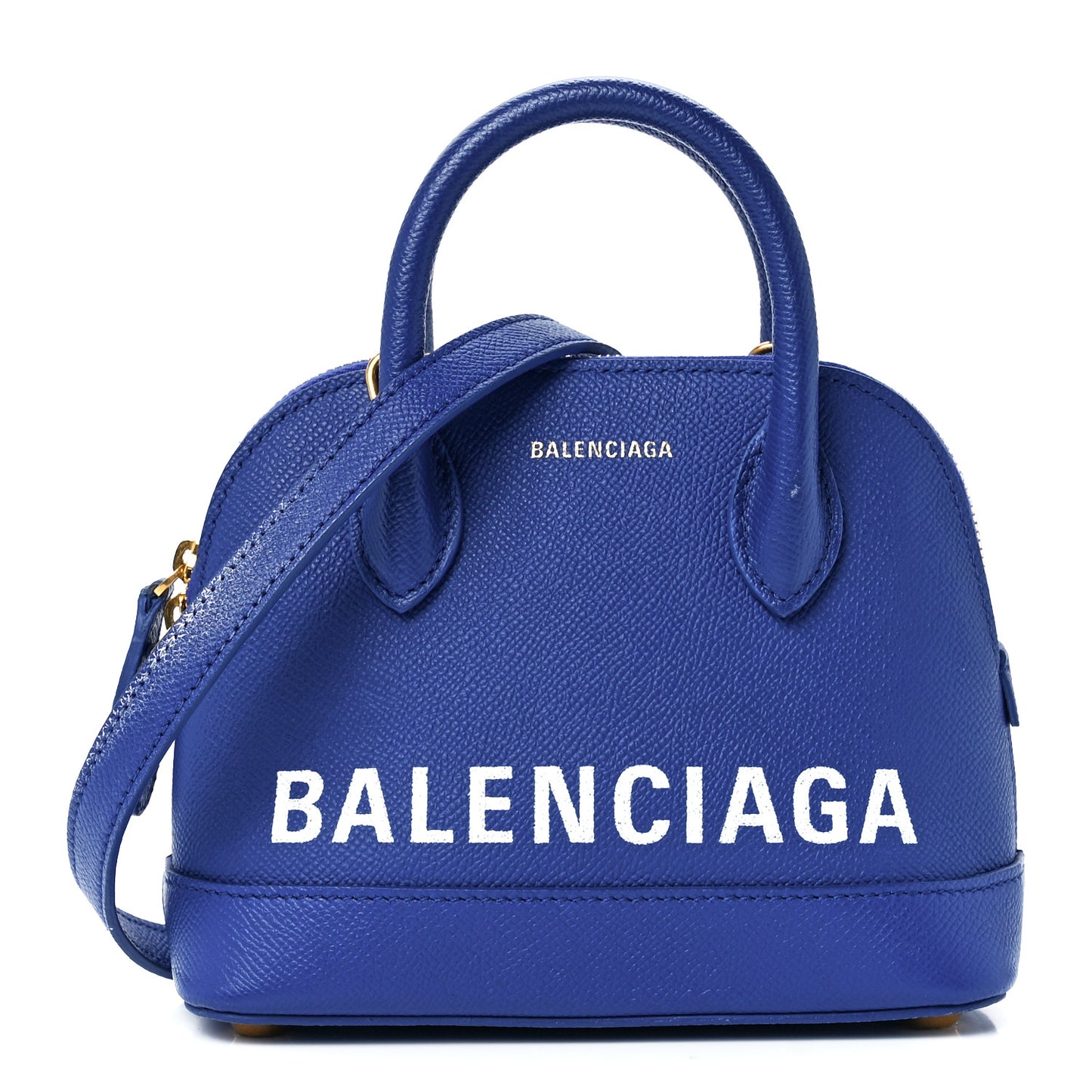Signature Grained Calfskin Logo XXS Ville Top Handle Bag Bleu Roi White