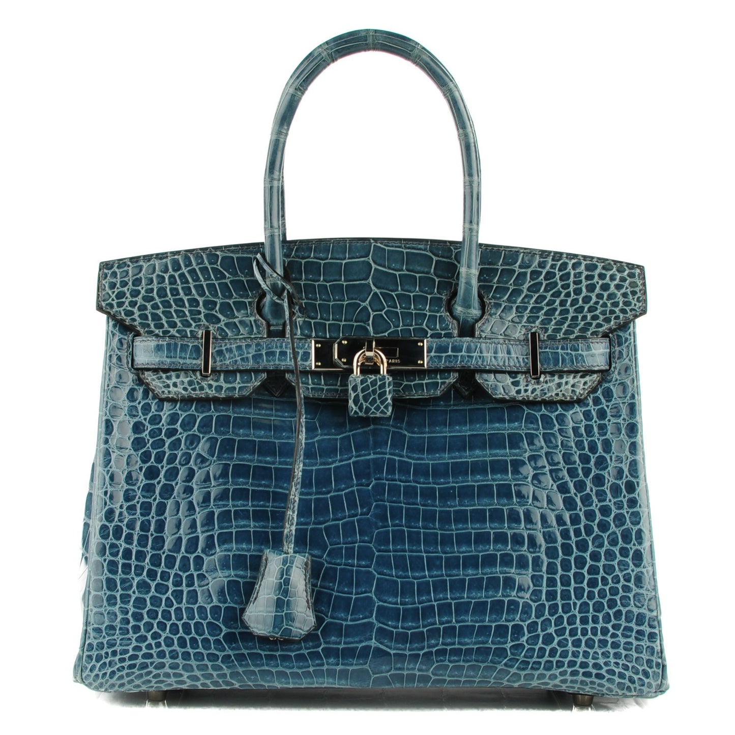 Shiny Porosus Crocodile Birkin 30 Blue Jean