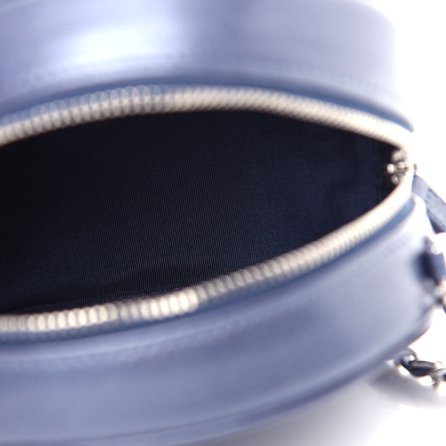 Goatskin Camellia Embossed Round Clutch With Chain Dark Blue