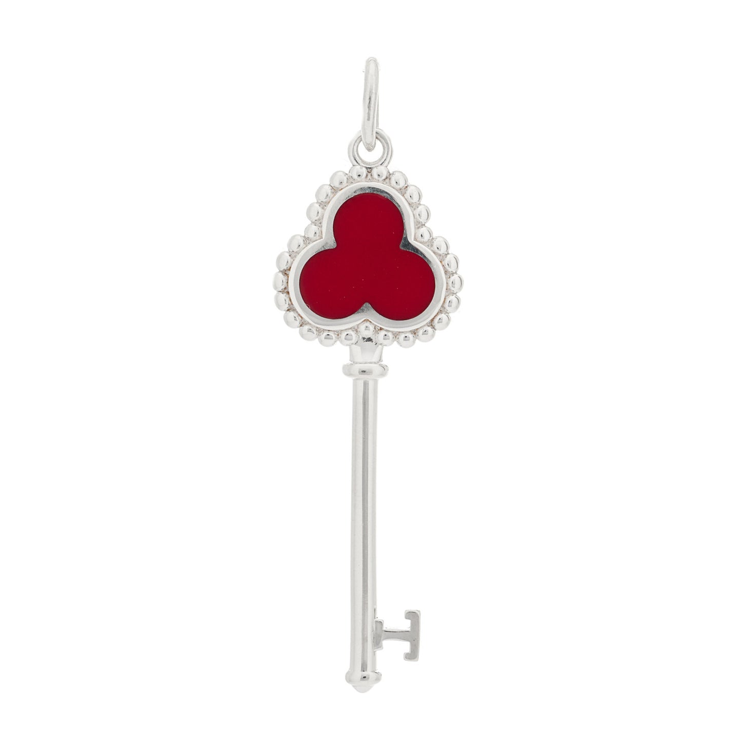 Sterling Silver Enamel Beaded Trefoil Key Pendant Red