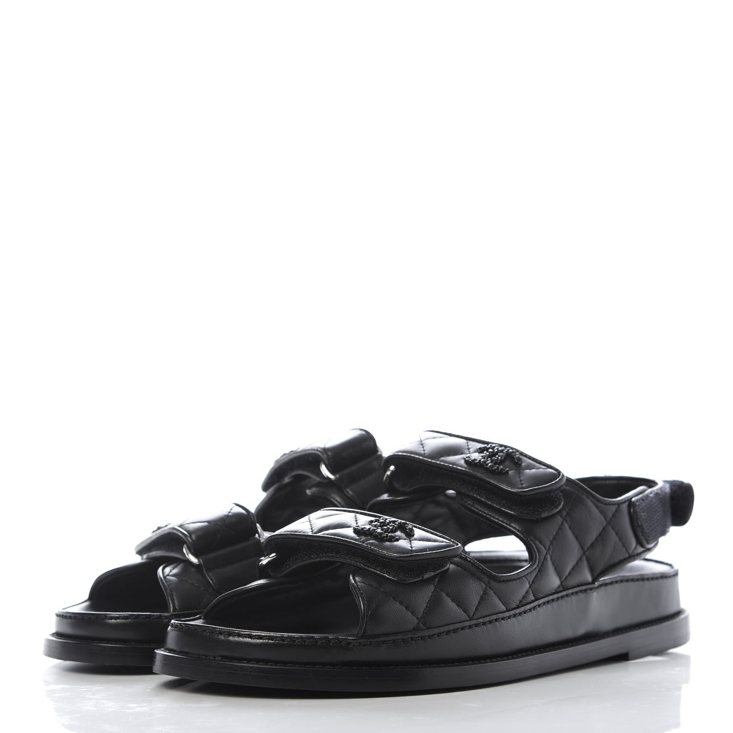 Chanel Lambskin Velcro Dad Sandals 39.5 Black 3 of 10