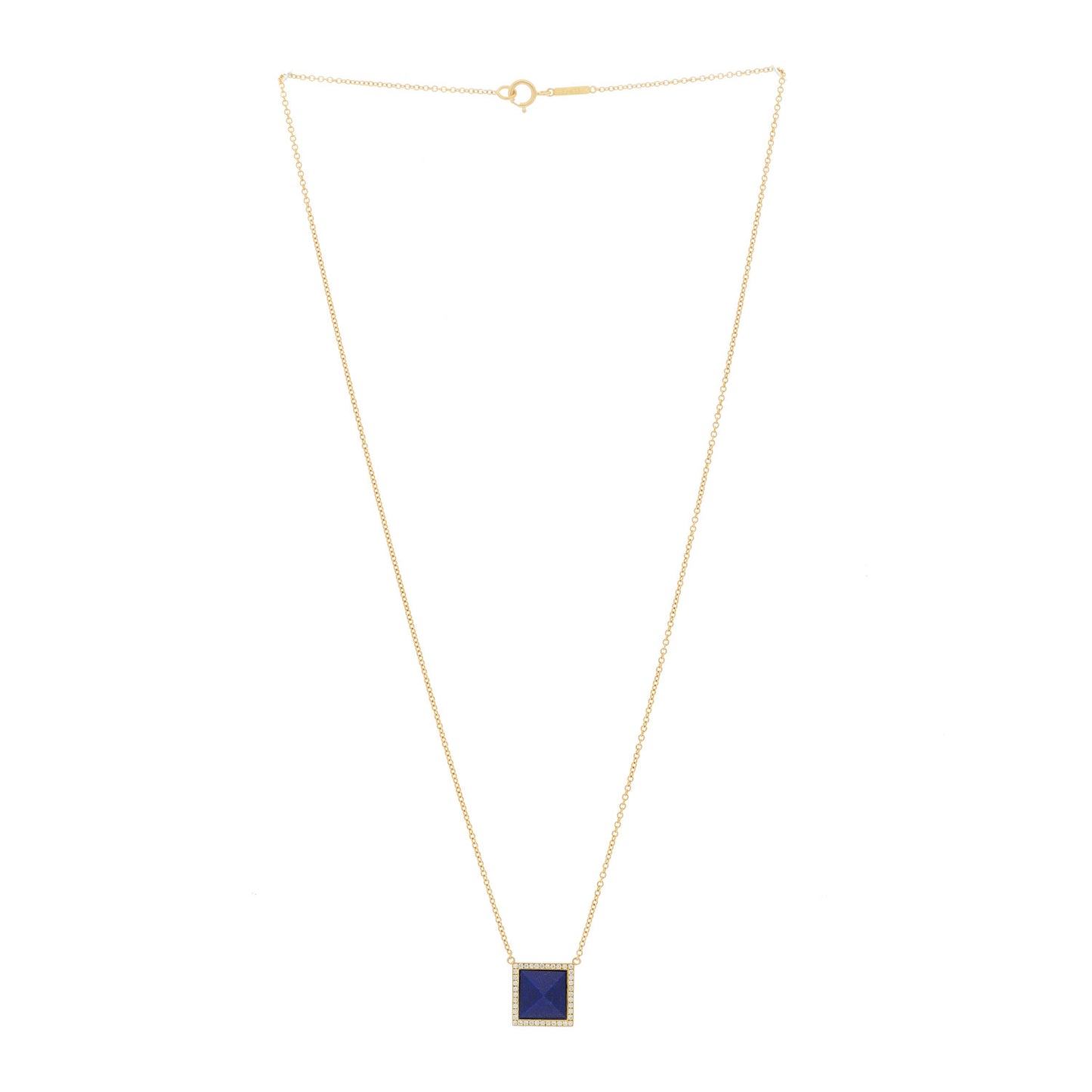 18K Yellow Gold Diamond Lapis Lazuli Pyramid Pendant Necklace
