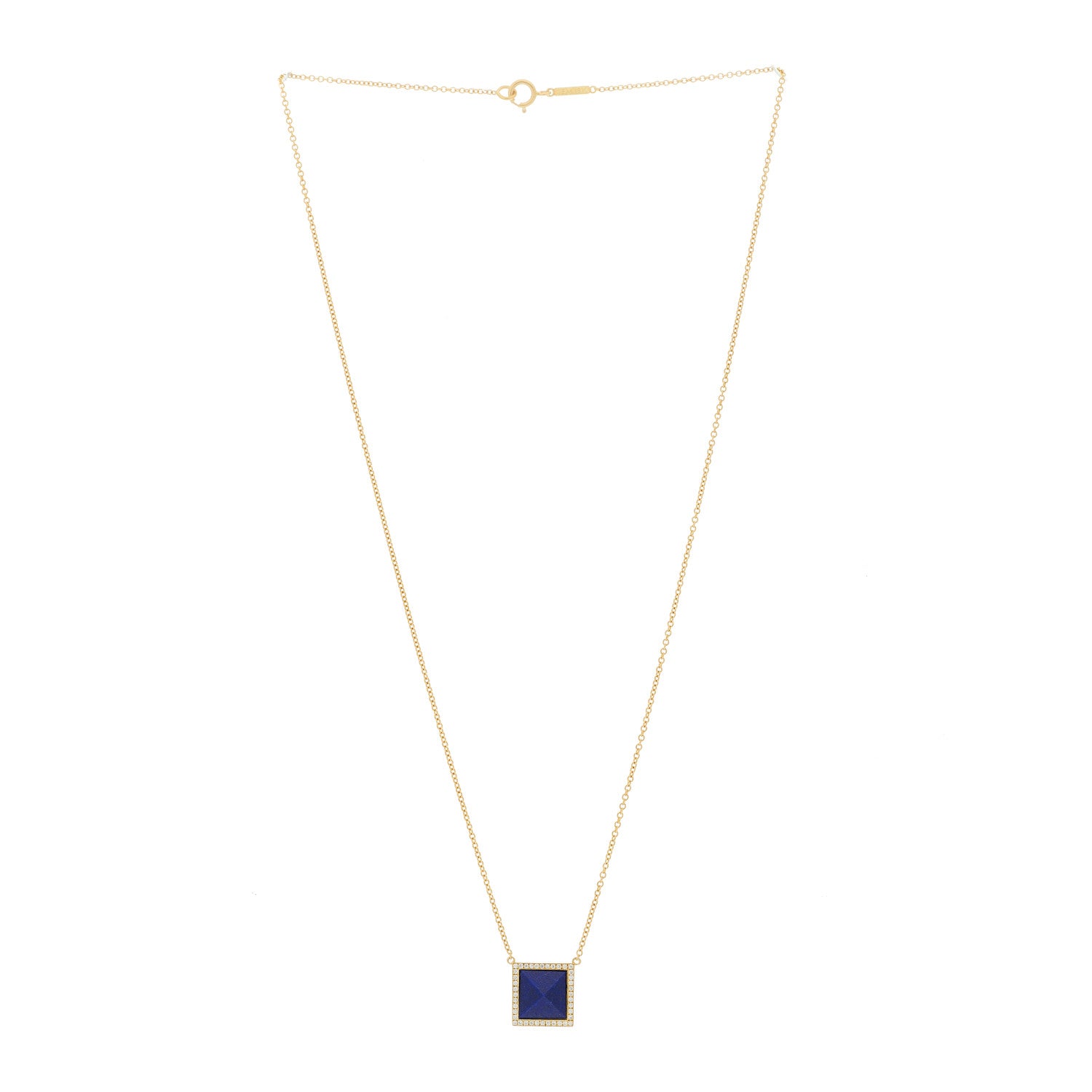 Jennifer Meyer 18K Yellow Gold Diamond Lapis Lazuli Pyramid Pendant Necklace 3 of 5