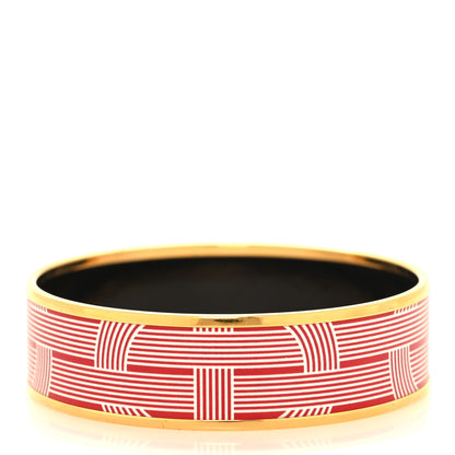 Hermes Enamel Printed Wide Circuit 24 Faubourg Bracelet 65 Rouge White 3 of 5