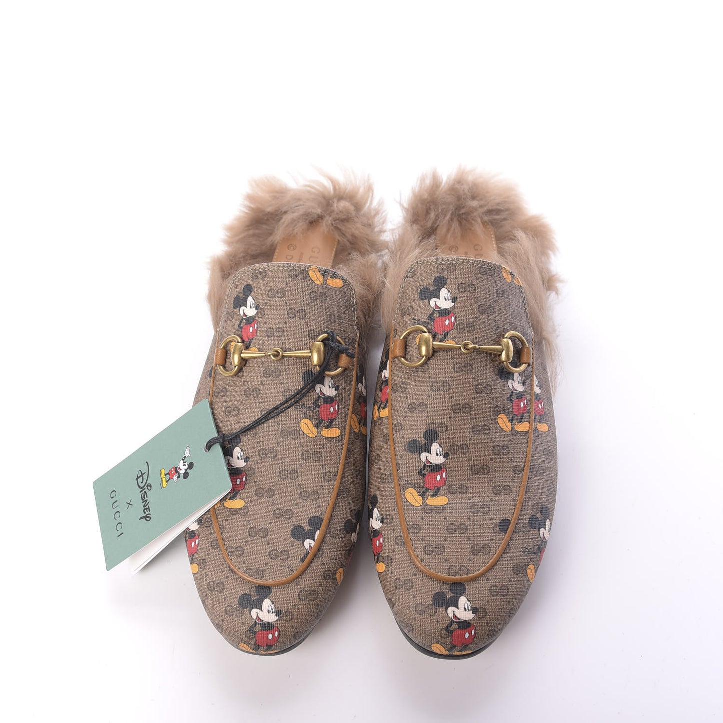 X DISNEY Mini Vintage GG Supreme Monogram Mickey Mouse Fur Womens Princetown Slippers 39 Beige Vintage Sun Oil