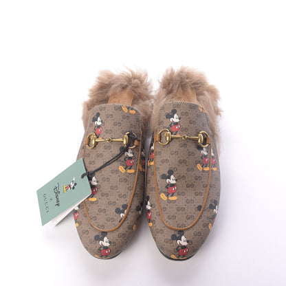 Gucci X DISNEY Mini Vintage GG Supreme Monogram Mickey Mouse Fur Womens Princetown Slippers 39 Beige Vintage Sun Oil 6 of 10
