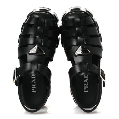 Prada Foam Rubber Triangle Logo Monolith 55mm Cage Sandals 36 Black 2 of 15