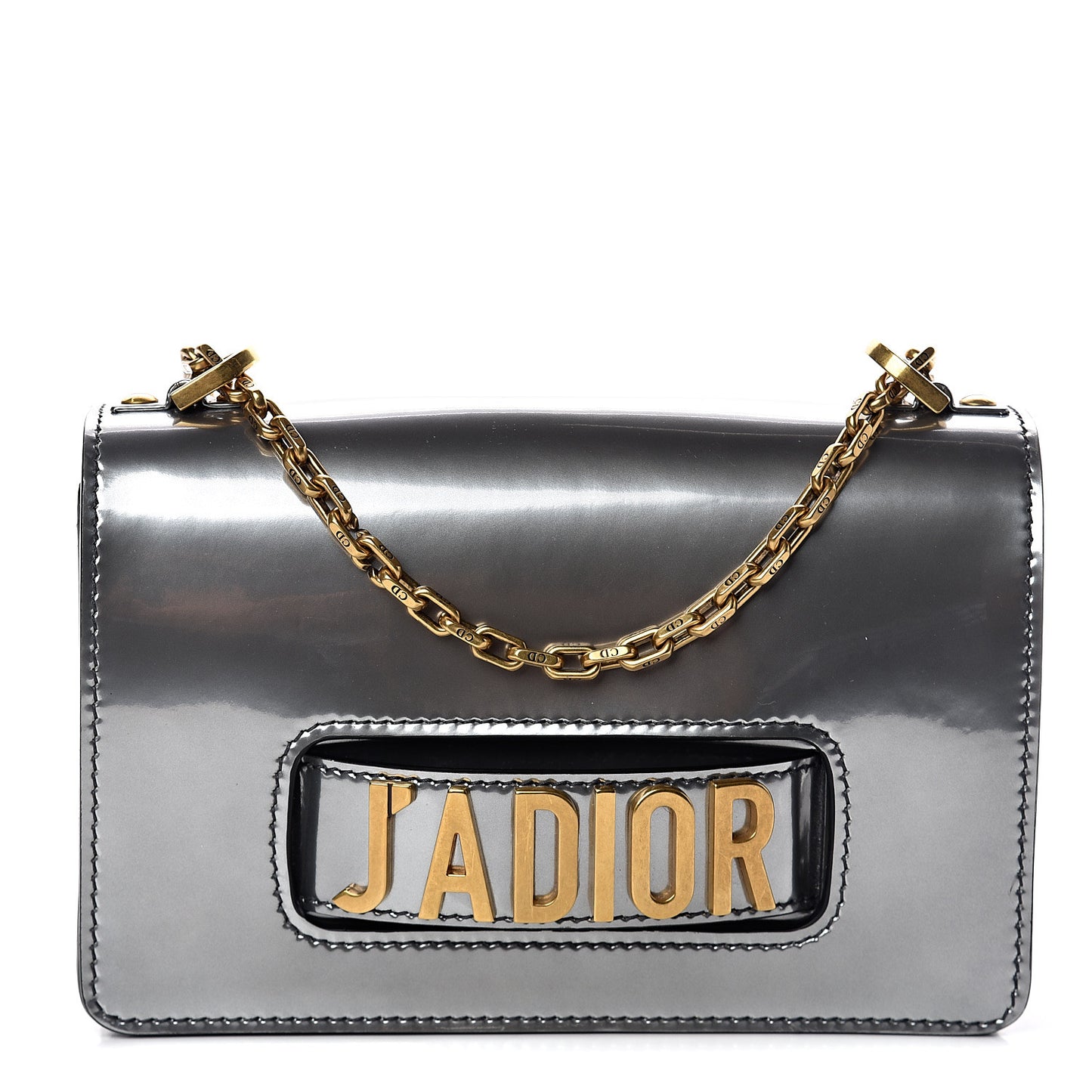 Metallic Calfskin J'Adior Chain Flap Bag Silver
