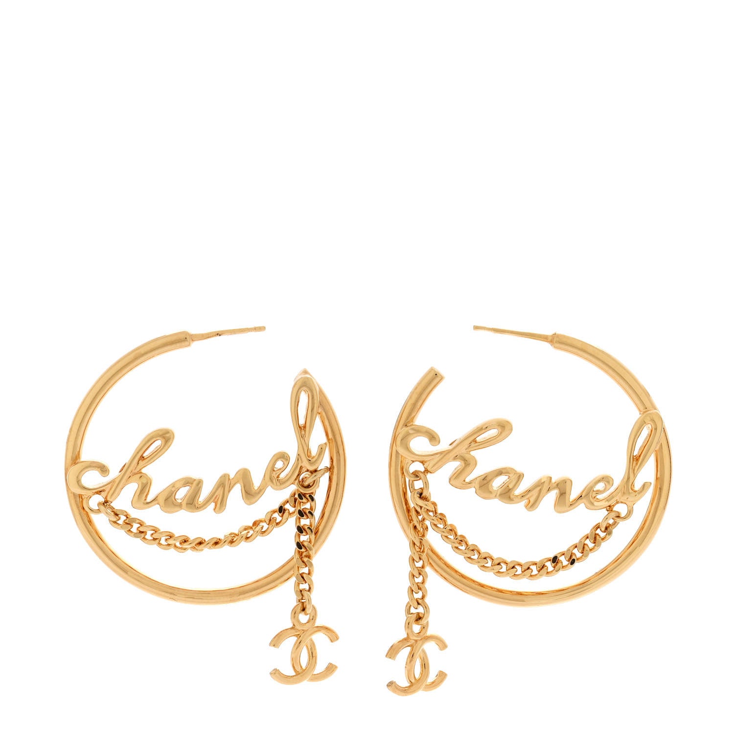 Chanel Metal Chain CC Hoop Earrings Gold 1 of 5