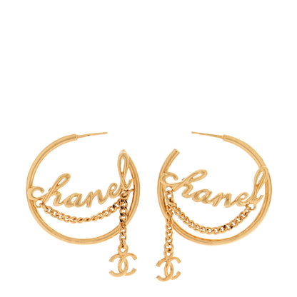 Chanel Metal Chain CC Hoop Earrings Gold 1 of 5