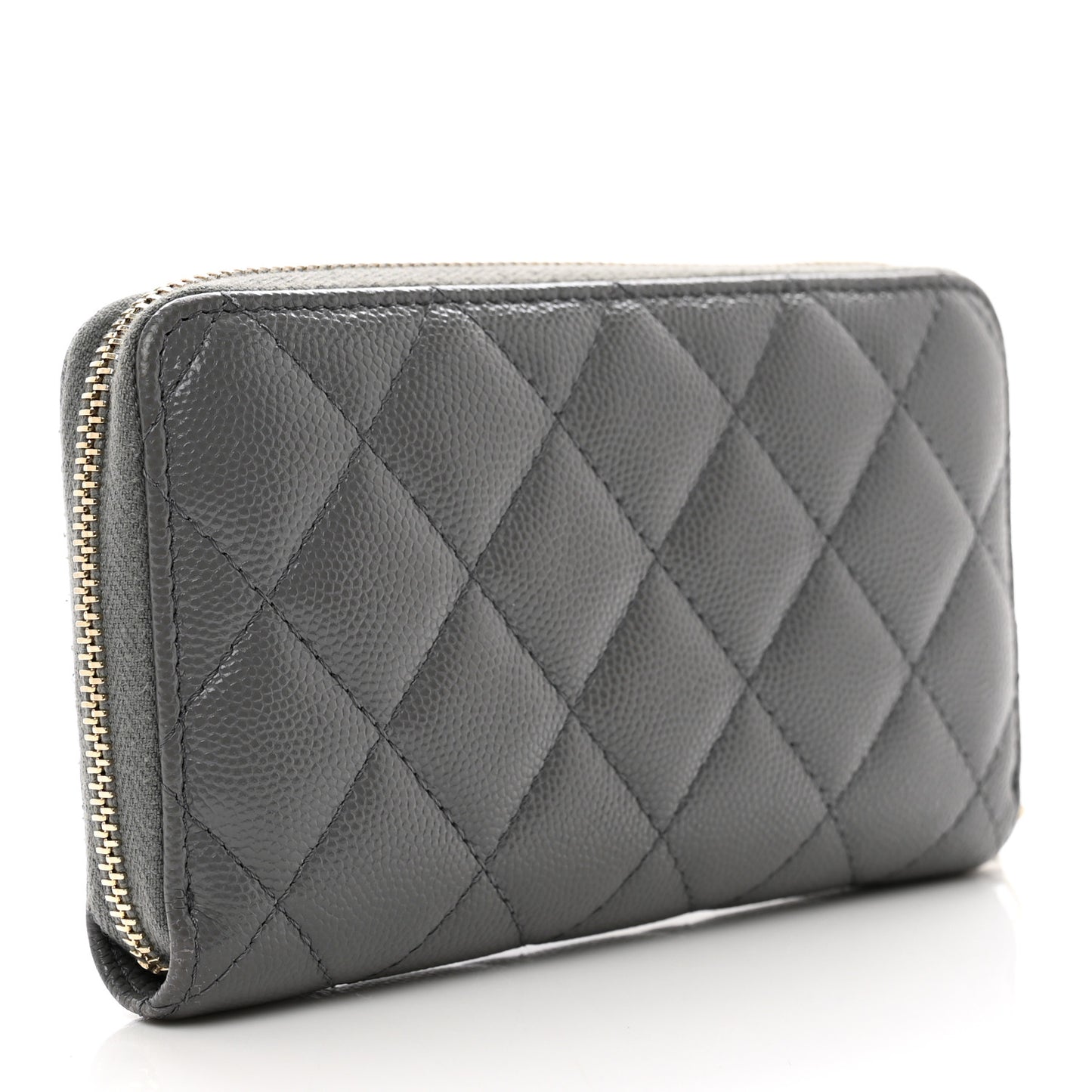 Caviar Quilted Small French New Wave Zip Around Wallet Grey