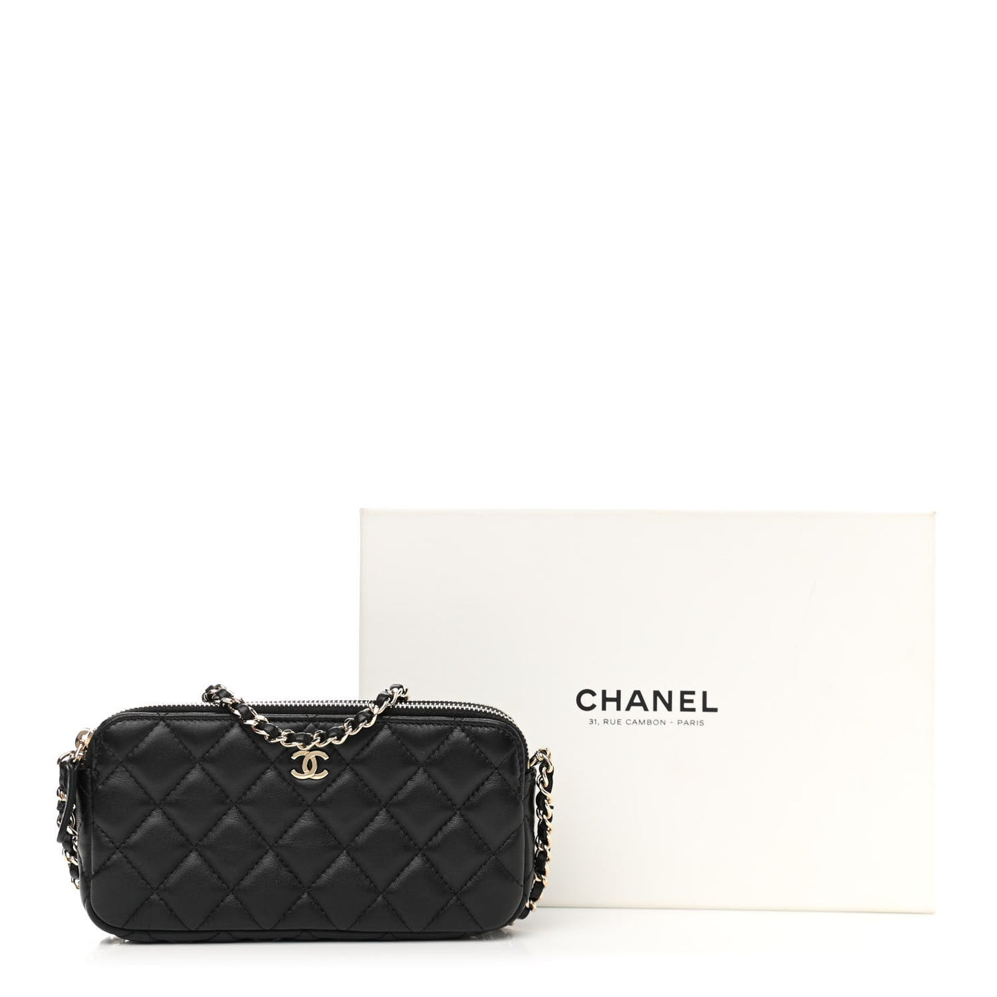 Lambskin Quilted Small Clutch With Chain Black