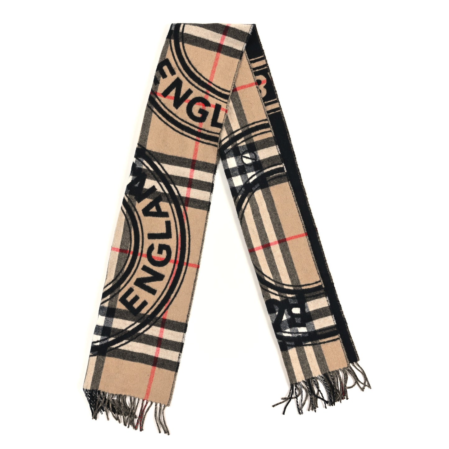 Cashmere Montage Giant Check Fringe Scarf Camel