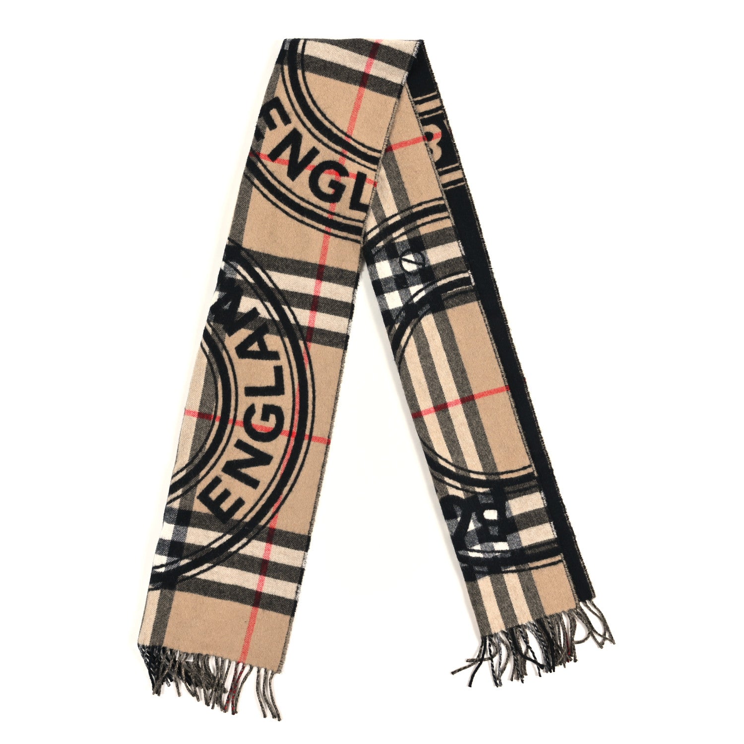 Burberry Cashmere Montage Giant Check Fringe Scarf Camel 2 of 3