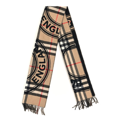 Burberry Cashmere Montage Giant Check Fringe Scarf Camel 2 of 3