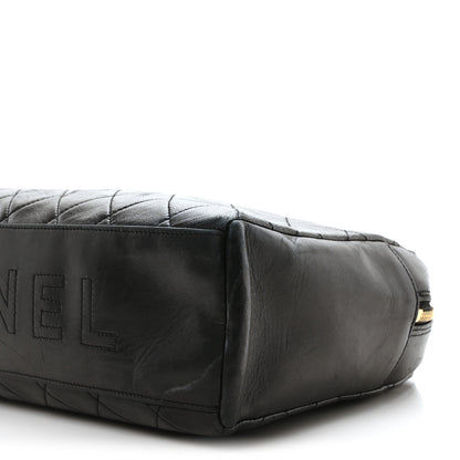 Chanel Lambskin Quilted Logo Duffel Bag Black White 10 of 10