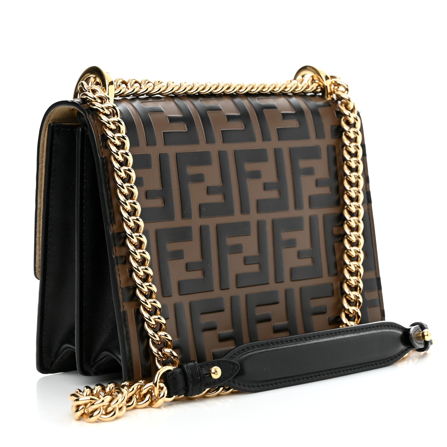 Vitello Liberty Bi-Color FF 1974 Embossed Small Kan U Shoulder Bag Maya Black