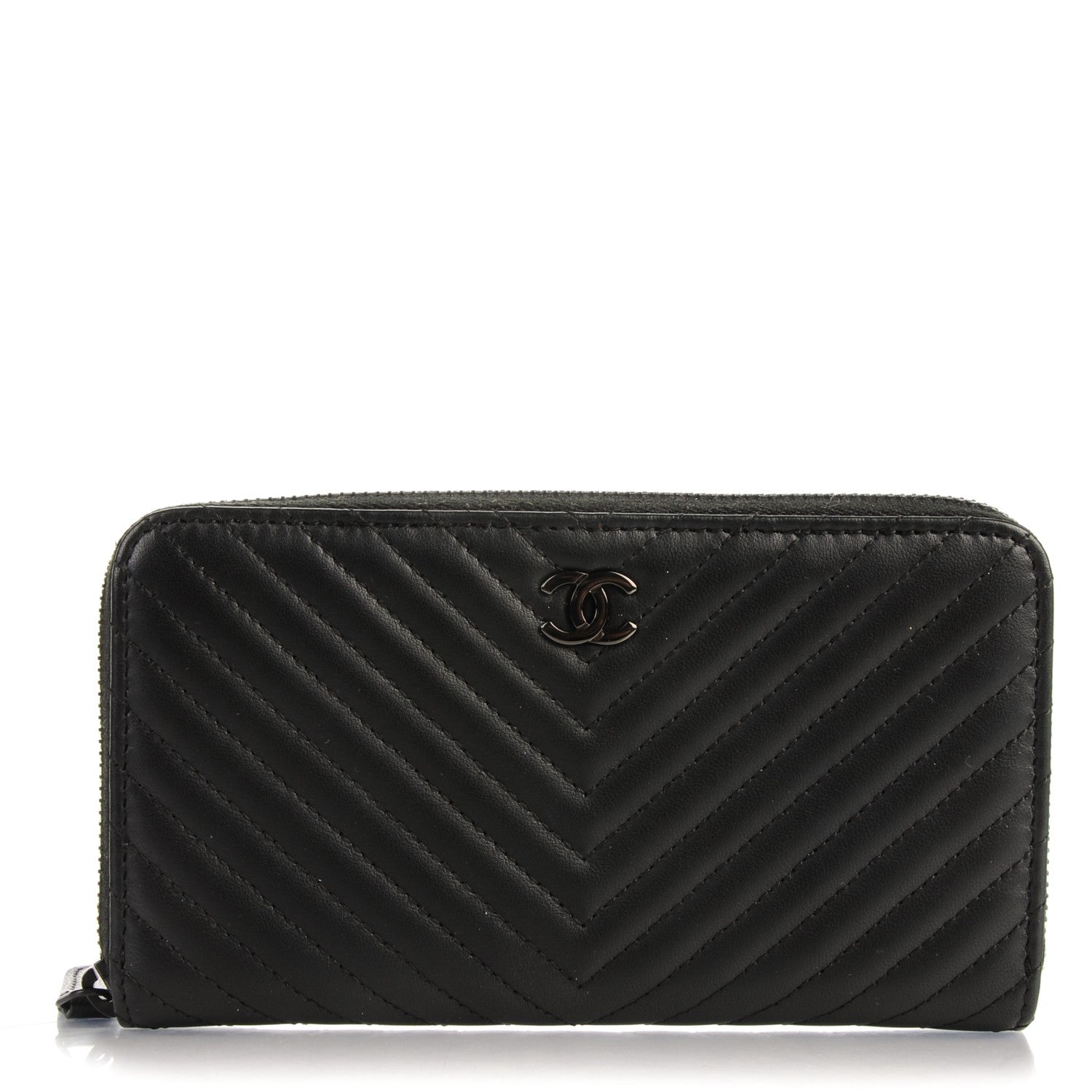 Chanel Lambskin Chevron Quilted Small Zip Around Wallet So Black 1 of 8