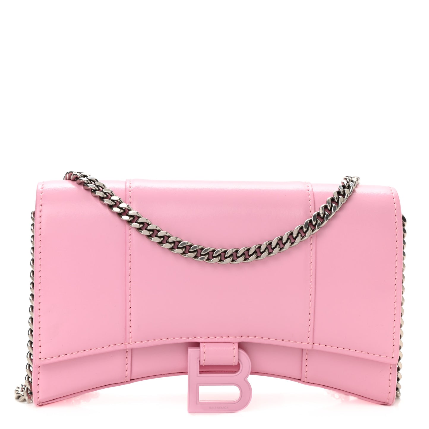 Shiny Box Calfskin Tonal B Hourglass Chain Bag Candy Pink