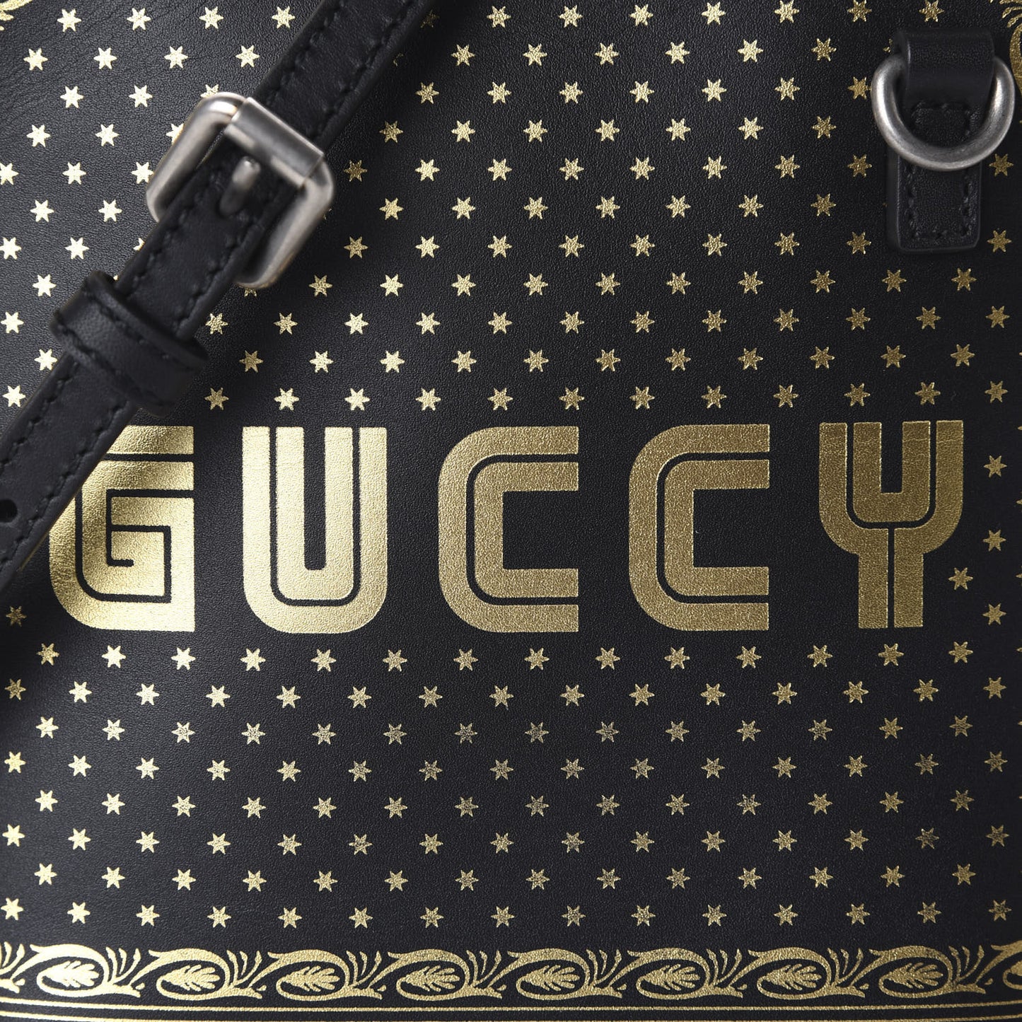 X SEGA Calfskin GUCCY Stars Mini Dome Shoulder Bag Black Gold
