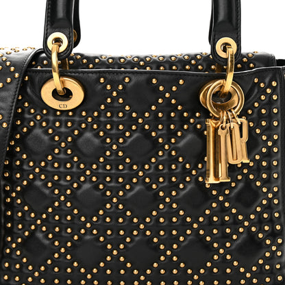 Christian Dior Calfskin Cannage Studded Medium Supple Lady Dior Black 8 of 16
