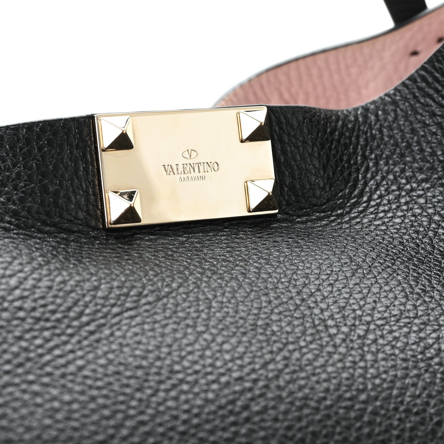 Grained Calfskin Small Rockstud Flip Lock Tote Black Rose Quartz