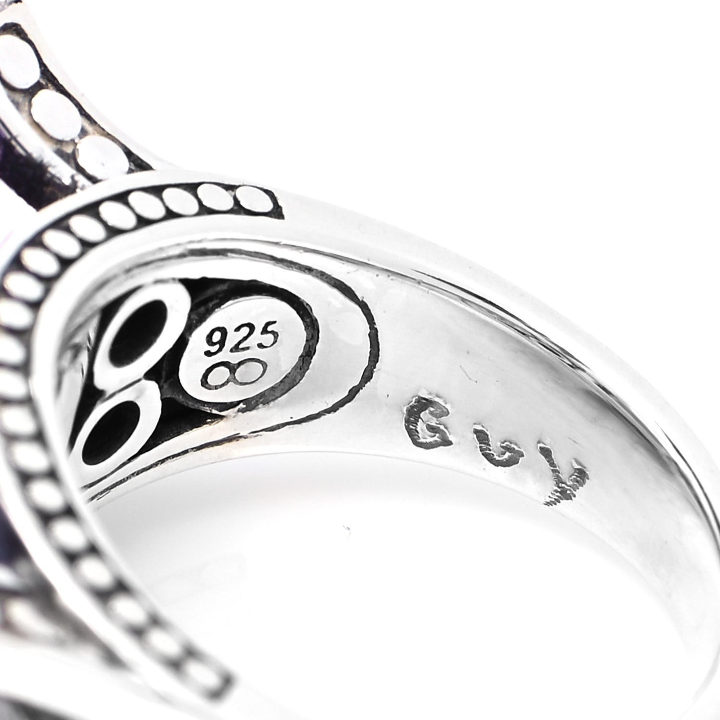 Sterling Silver Amethyst White Sapphire Three Stone Cocktail Ring 54 7