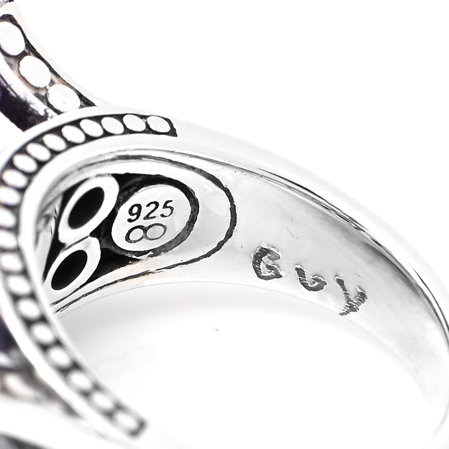 John Hardy Sterling Silver Amethyst White Sapphire Three Stone Cocktail Ring 54 7 5 of 5