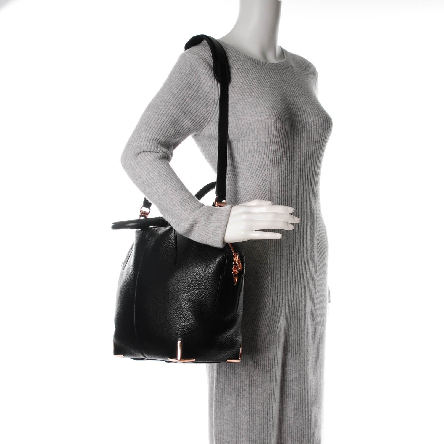 Alexander Wang Pebbled Calfskin Small Emile Soft Black Rose Gold Hardware 2 of 8
