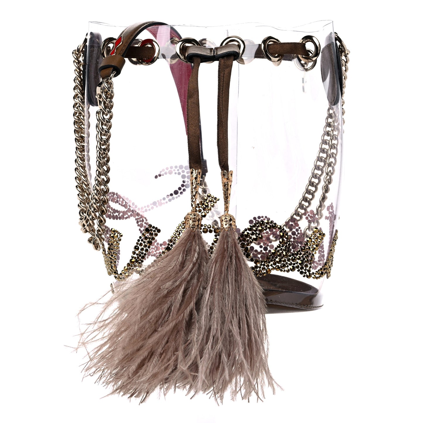 PVC Nappa Marie Jane Studded Bucket Bag Brown