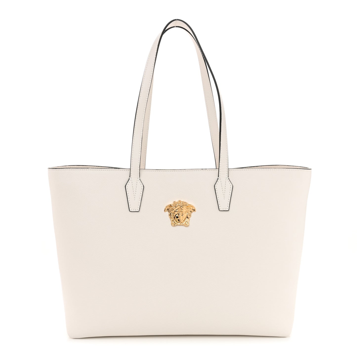 Grained Calfskin La Medusa Shopping Tote White
