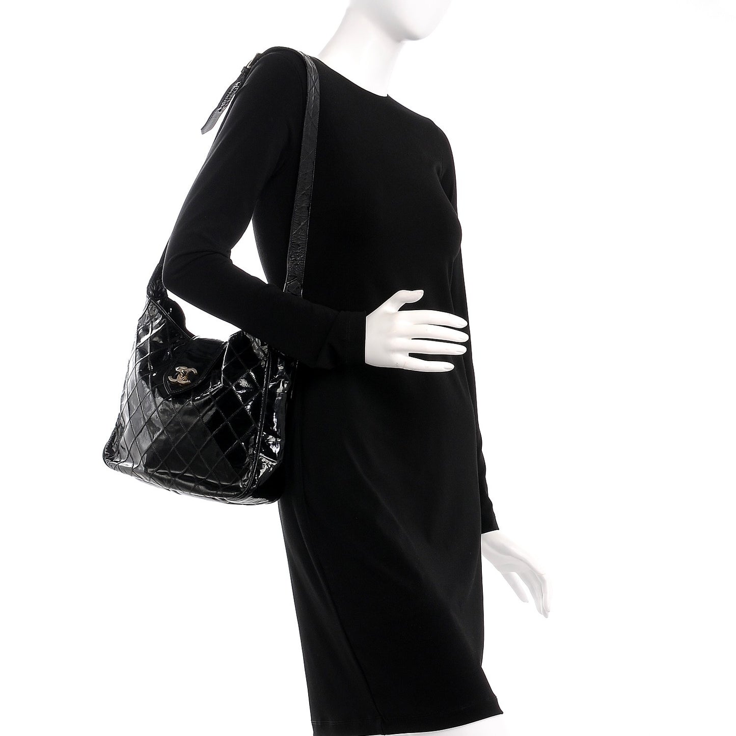 Patent Quilted CC Shoulder Bag Black