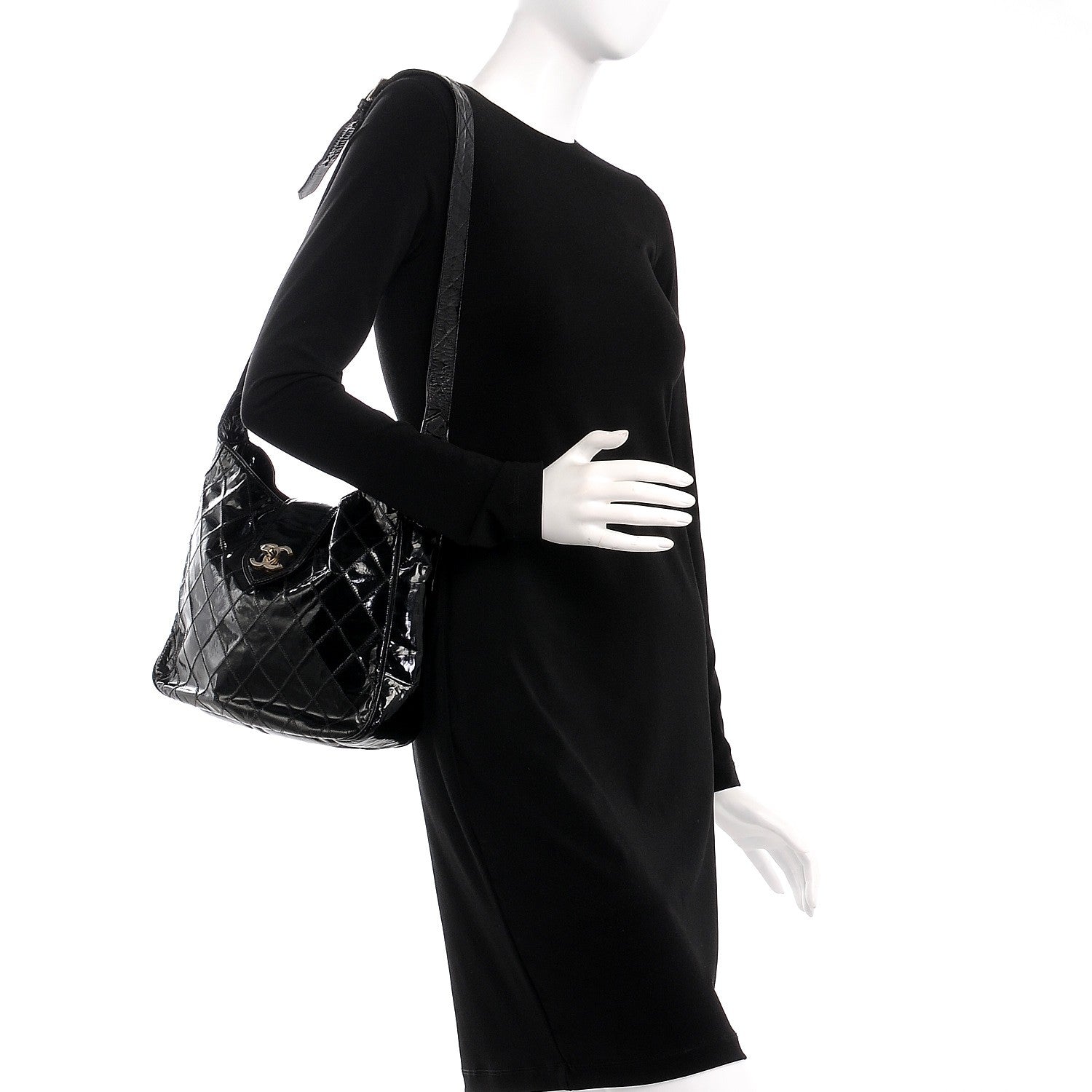 Chanel Patent Quilted CC Shoulder Bag Black 2 of 17